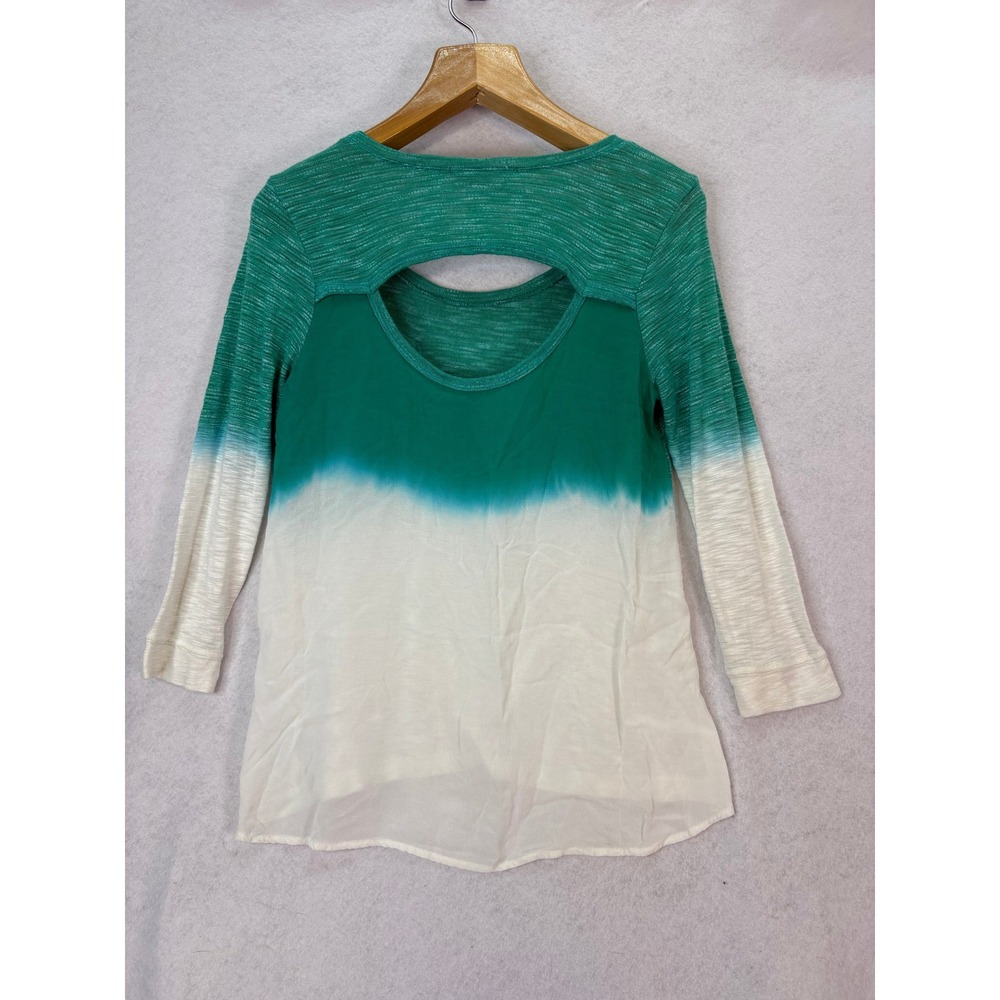 Anthropologie Green Ombre Cutout Back Slub Knit Top Womens M Boho Coastal Summer - Picture 4 of 7
